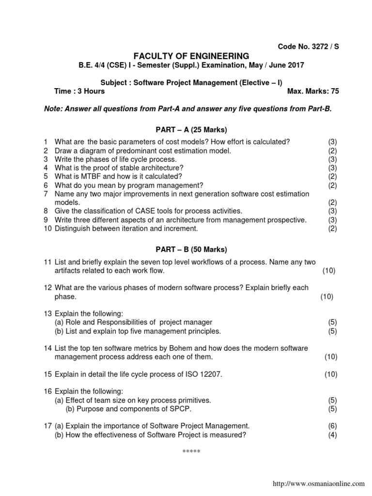 CSE 2017 Software Project Management Exam | PDF | Project Management ...