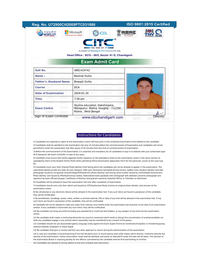 Admitcard31 01 2024 | PDF | Identity Document | Government And Personhood