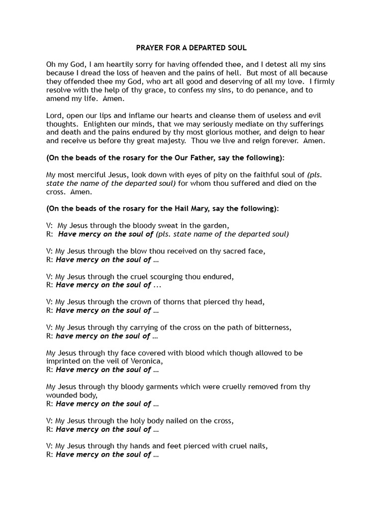 Prayer For A Departed Soul | PDF | Jesus | Mercy