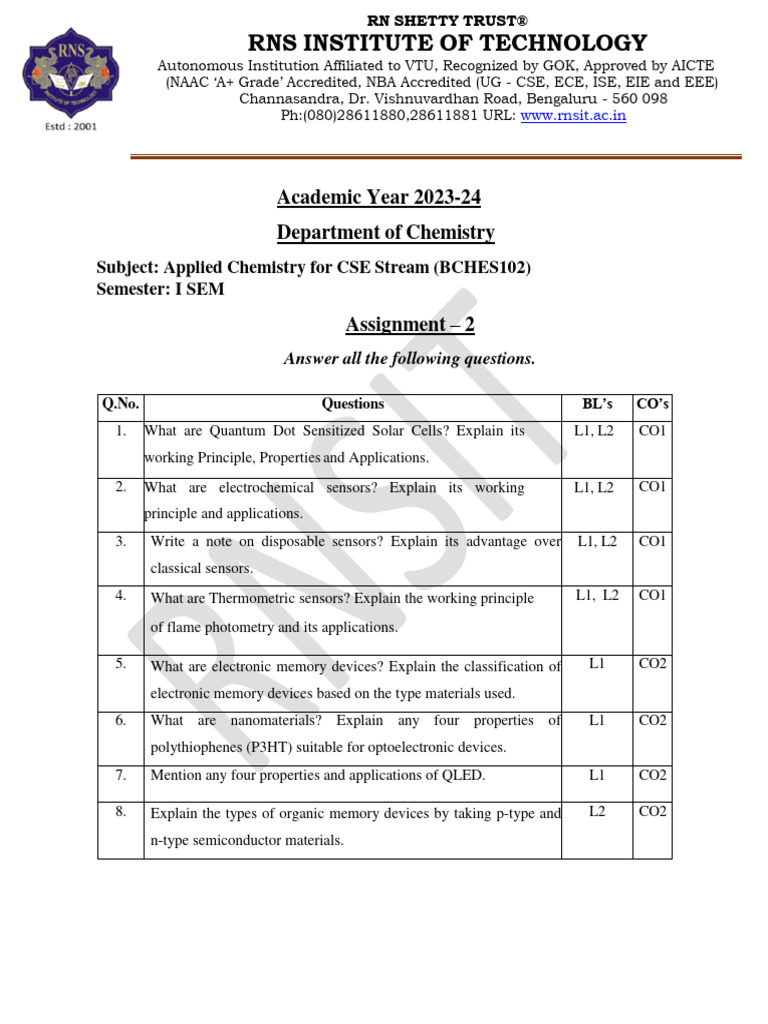 Applied Chemistry Assignment-2 | PDF | Science & Mathematics | Computers