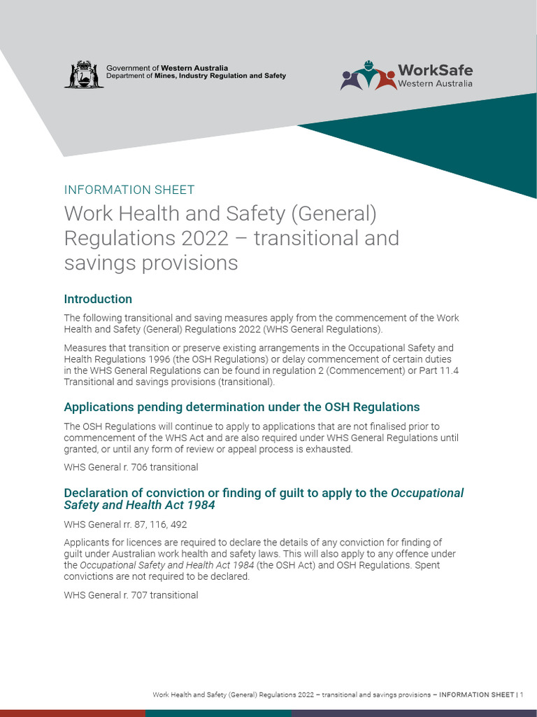 Whs Transitionalarrangements General | PDF | Occupational Safety And ...