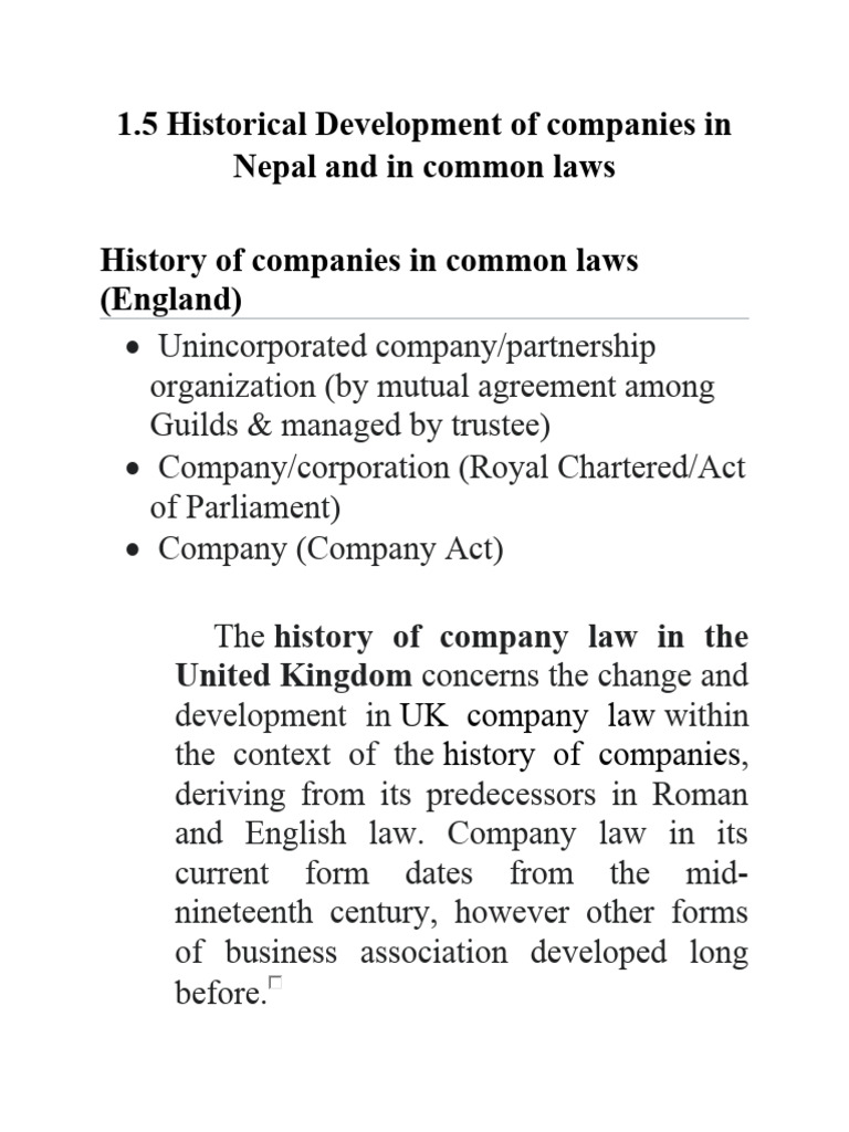 Historical Development of Company Law in Nepal | PDF | Corporations ...