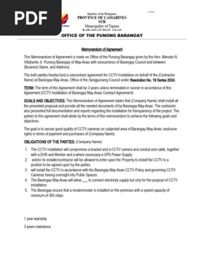 MEMORANDUM OF AGREEMENT