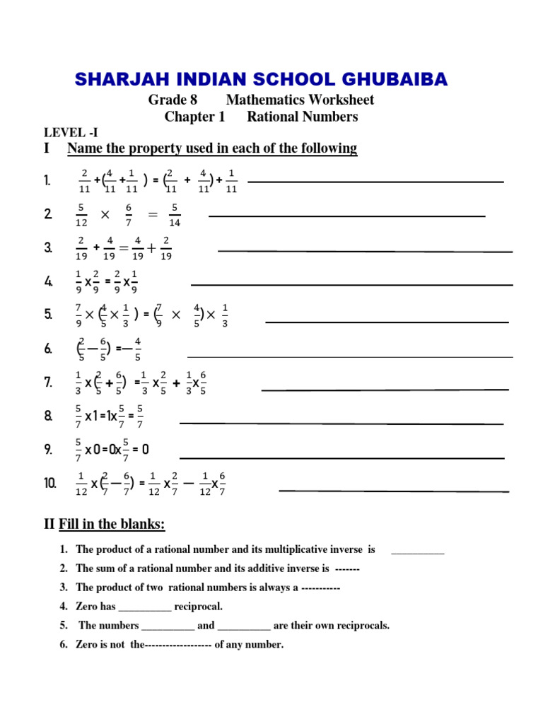 Grade 8 Rational Numbers Worksheet | PDF | Numbers | Rational Number
