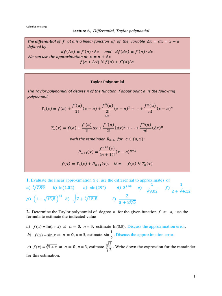 06 hw differential taylor problems pdf polynomial function
