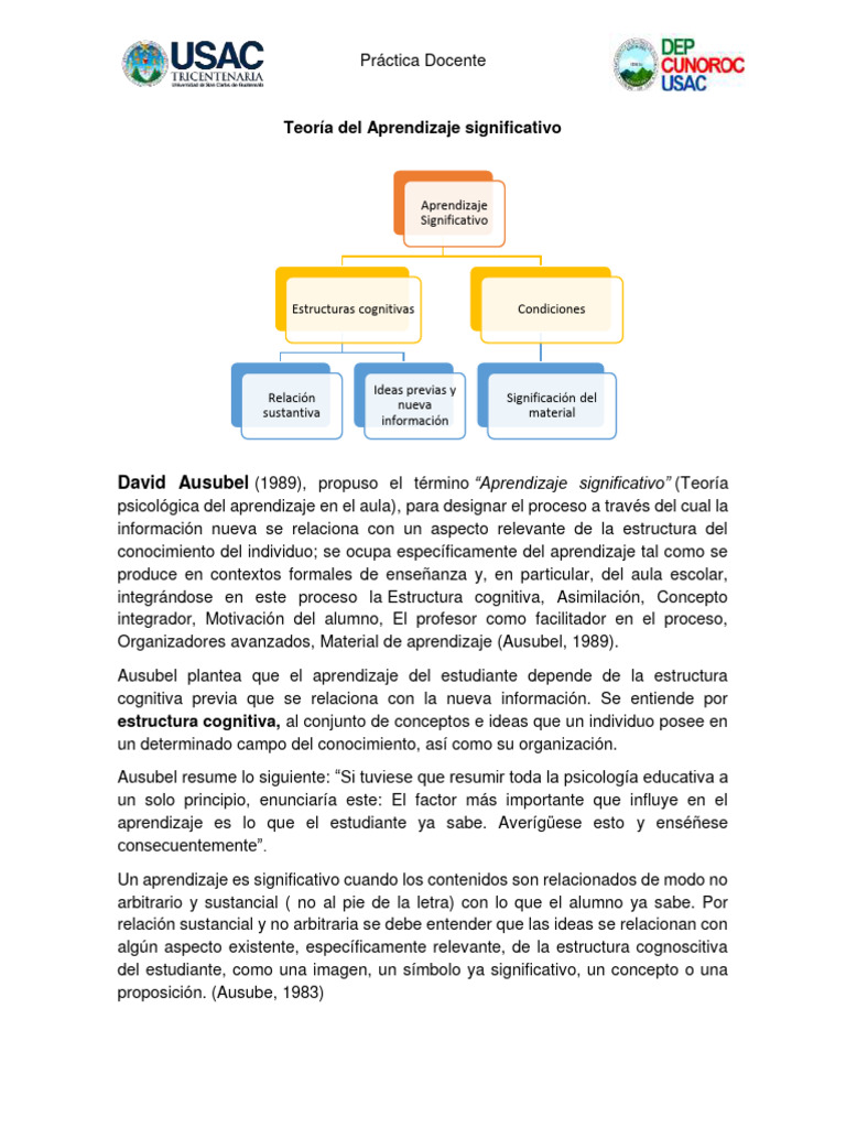 Teoría del Aprendizaje Significativo de Ausubel | PDF | Ciencia ...