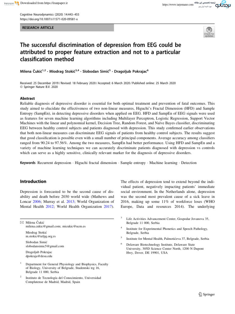 EEG-Based Depression Detection Methods | PDF | Support Vector Machine ...