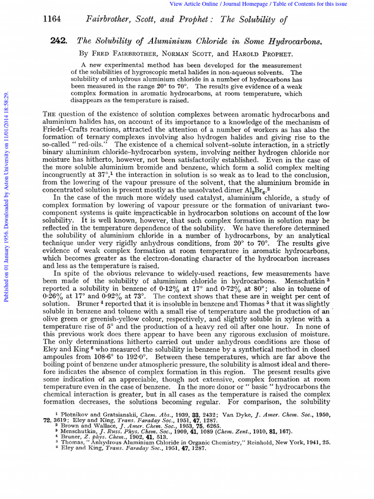 Solubility of AlCl3 in Some Hydrocarbons | PDF | Solubility | Chemical ...
