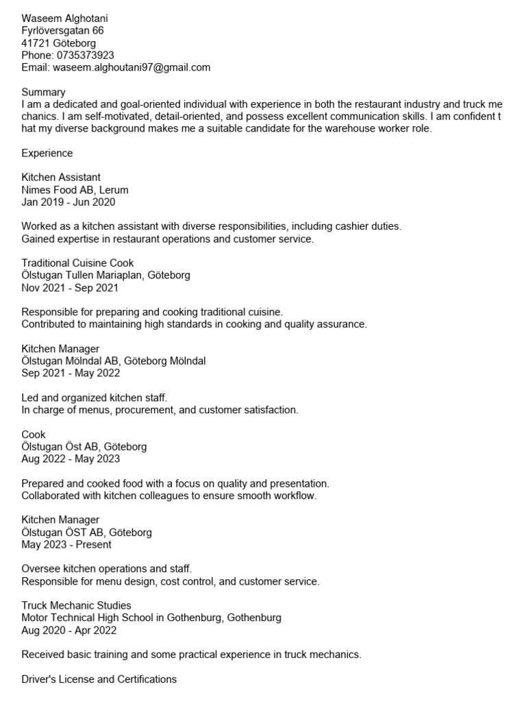 Waseem Alghotani: Culinary & Mechanical Skills | PDF | Career & Growth ...