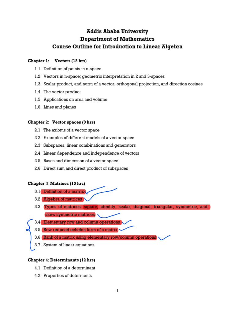 Course Outline: Linear Algebra | PDF | Linear Algebra | Matrix ...