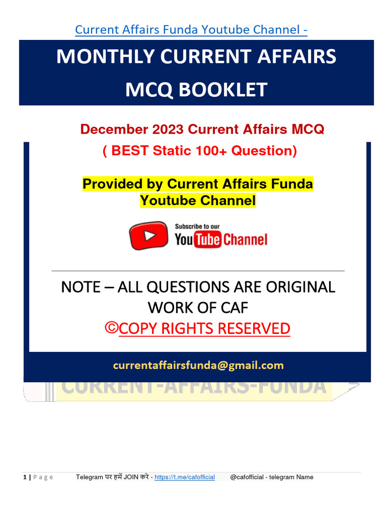 December 2023 Current Affairs MCQs | PDF