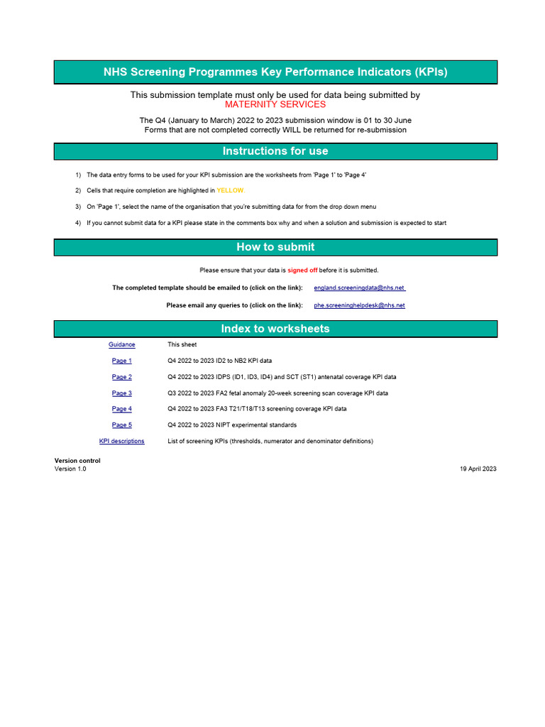 Maternity Service KPI Submission Template Q4 2022-23 | PDF | Pregnancy ...