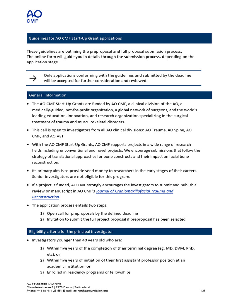 Guidelines For AO CMF StartUp Grants 2025 V2 PDF Animal Testing