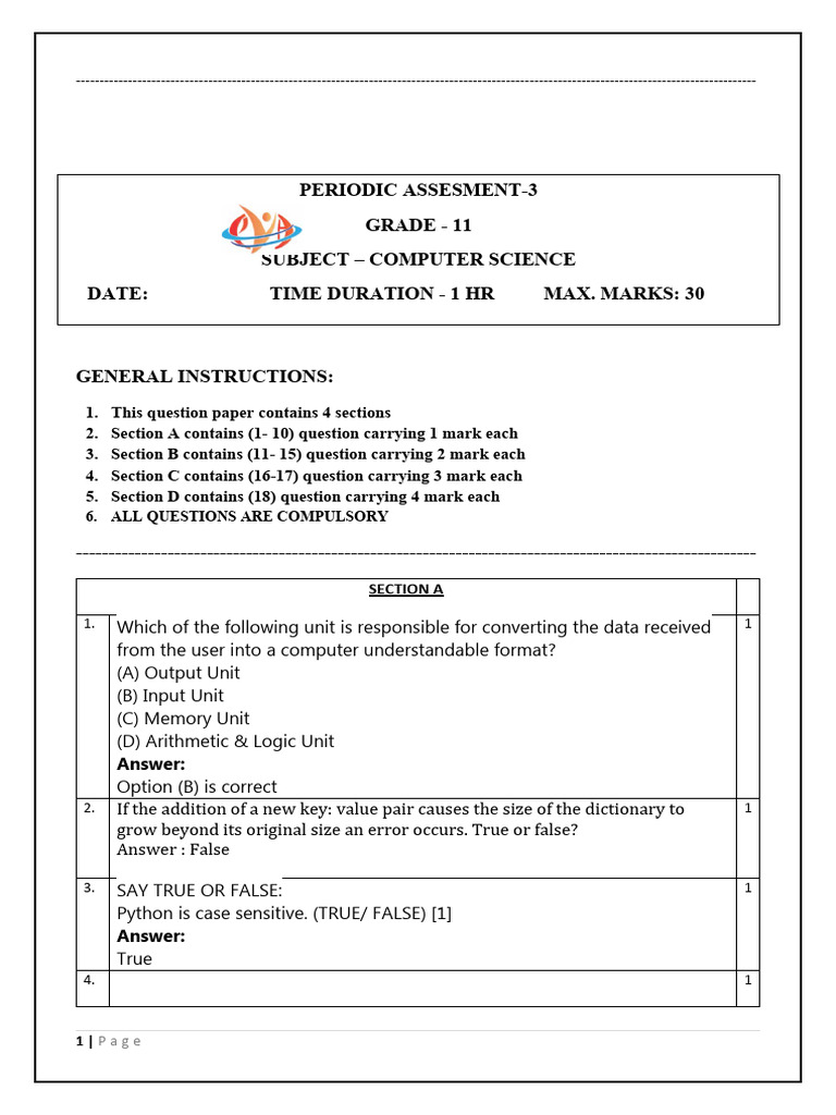 Computer Science Assessment 2023-24 | PDF | Python (Programming ...