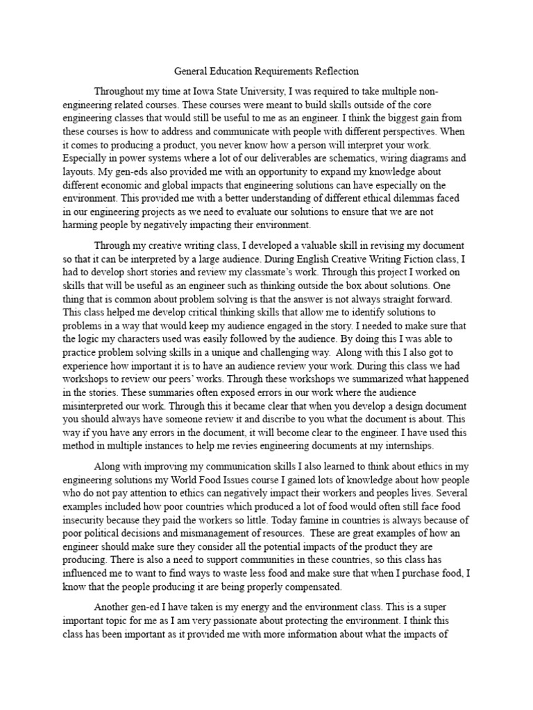 General Education Requirements Reflection | PDF | Engineering ...