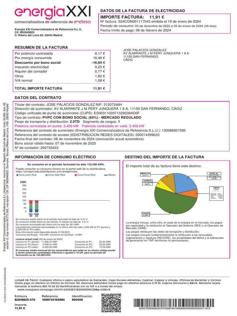 Factura de Electricidad: Resumen y Detalles | PDF | Factura