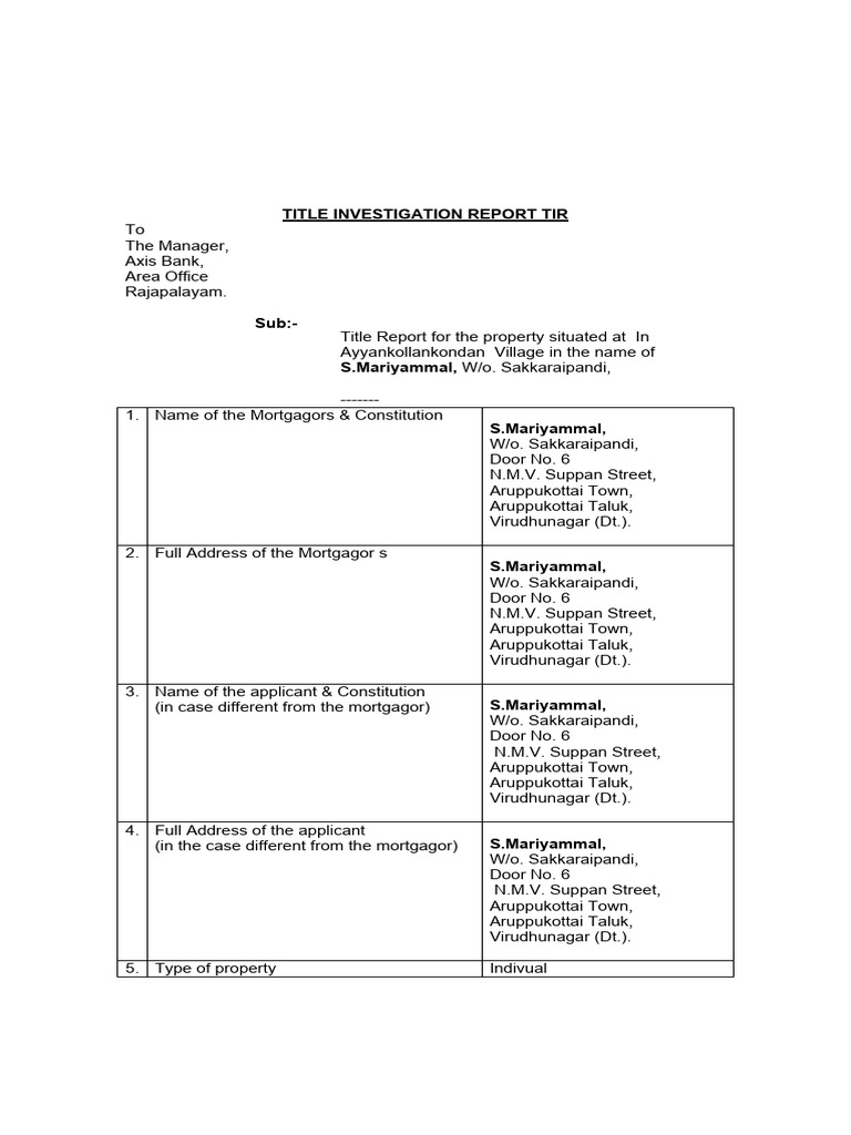 Title Investigation Report for Property | PDF | Mortgage Law | Deed