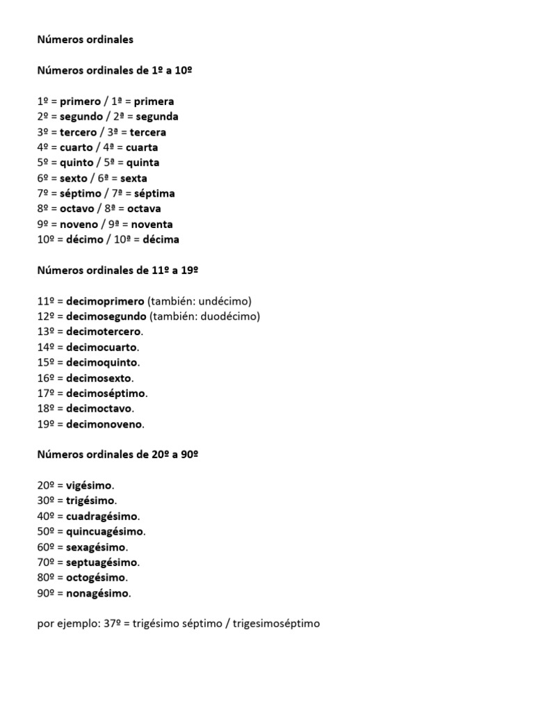 Números Ordinales en Español | PDF