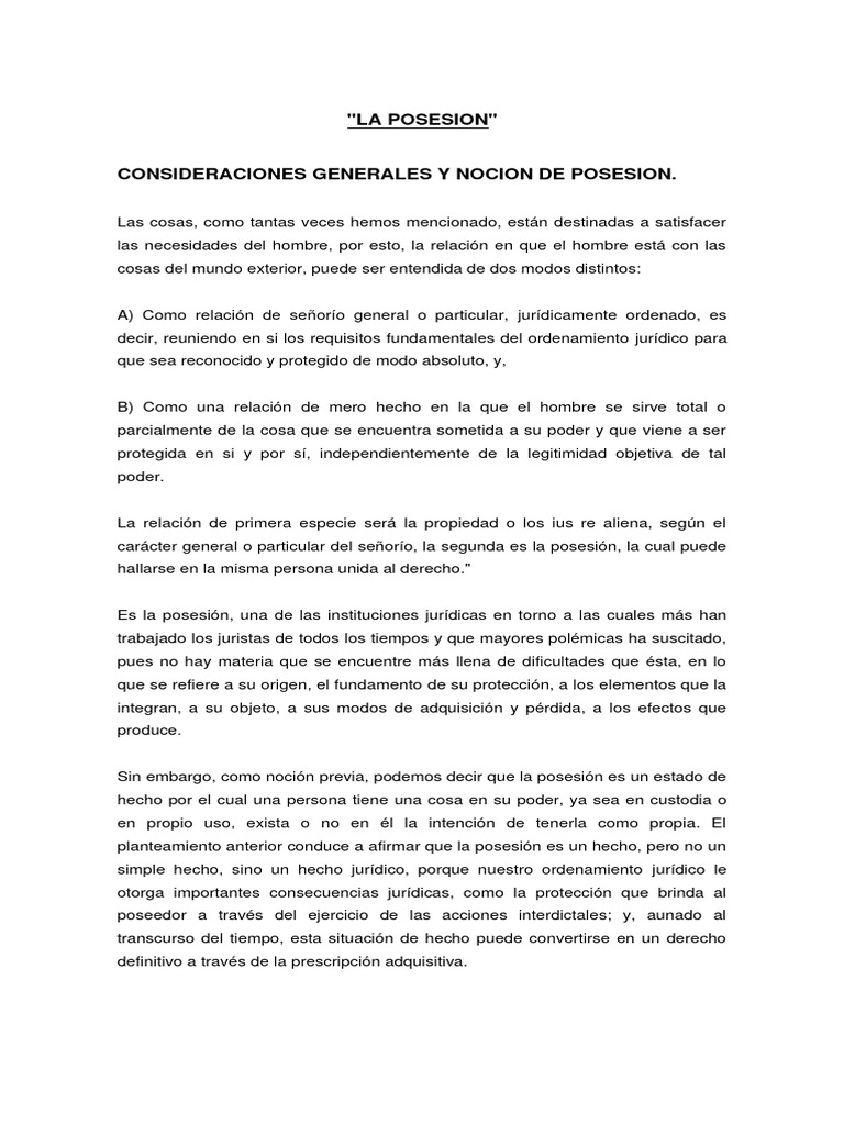 Noción y Teorías de la Posesión Jurídica | PDF | Posesión (Ley) | Propiedad
