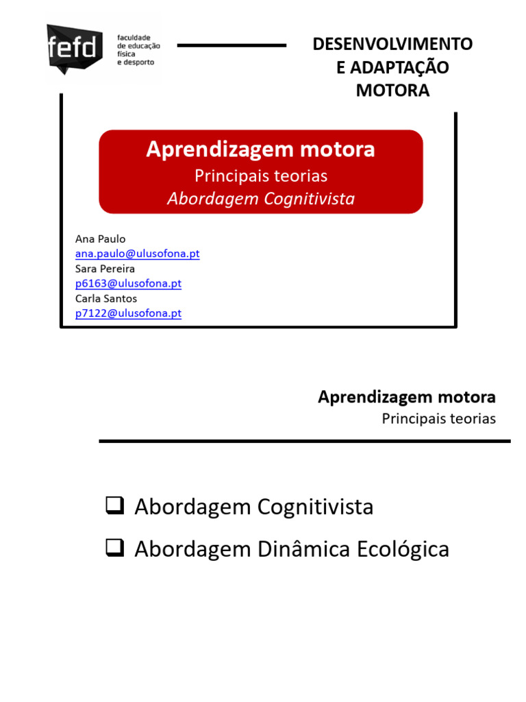 Teorias da Aprendizagem Motora | PDF | Aprendizado | Cognição