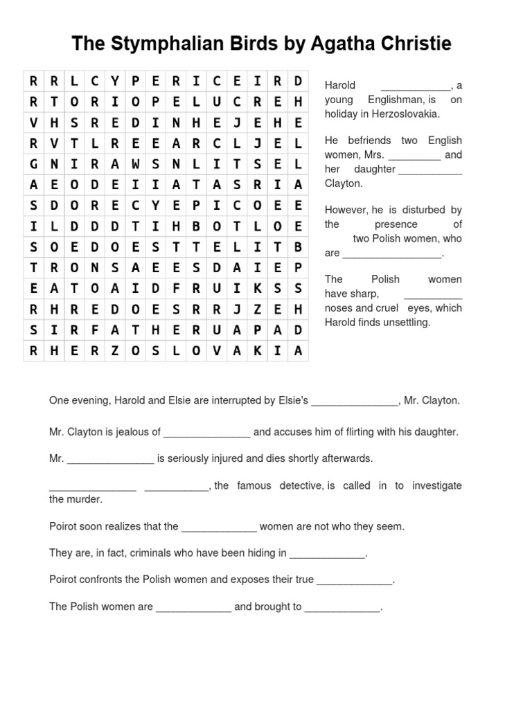 WORDSEARCH He Stymphalian Birds by Agatha Christie | PDF