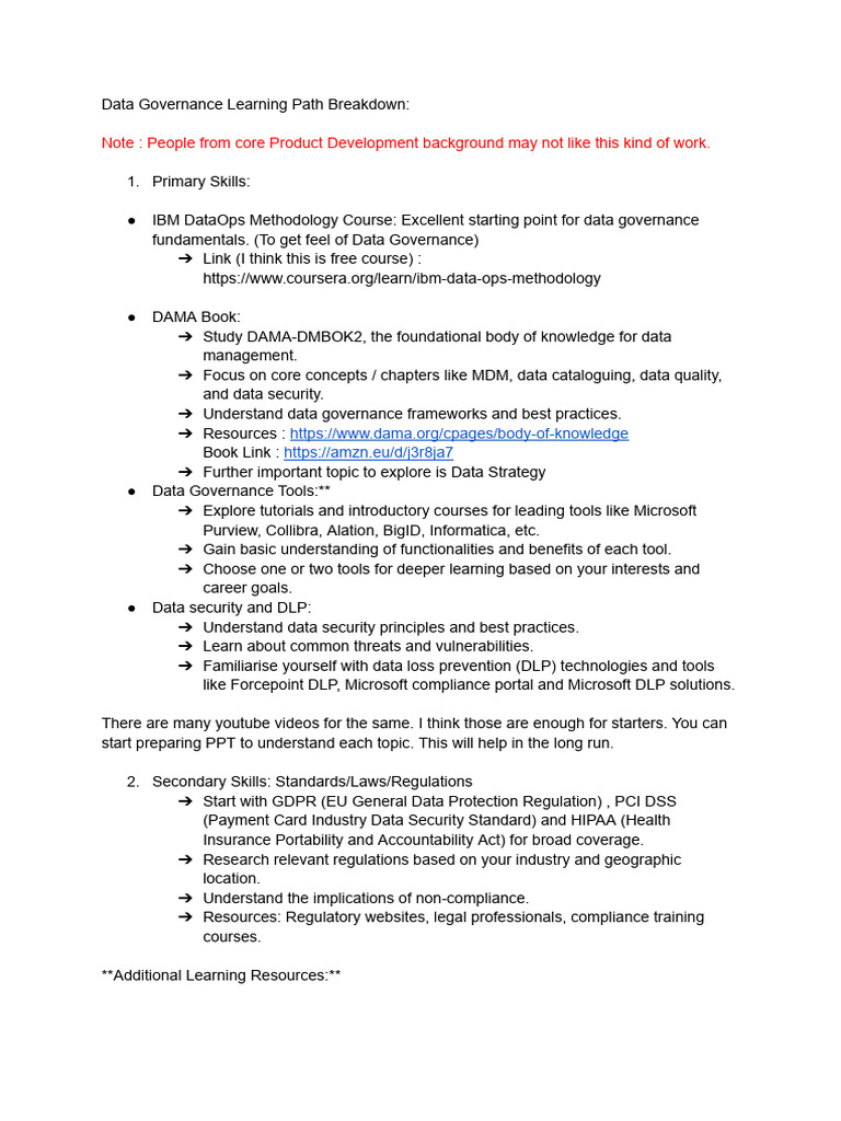 Data Governance Learning Path Breakdown Download Free Pdf