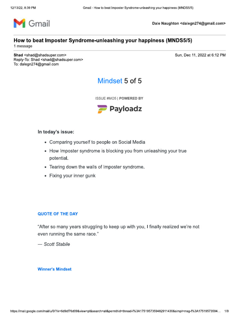 Gmail How To Beat Imposter SyndromeUnleashing Your Happiness (MNDS5