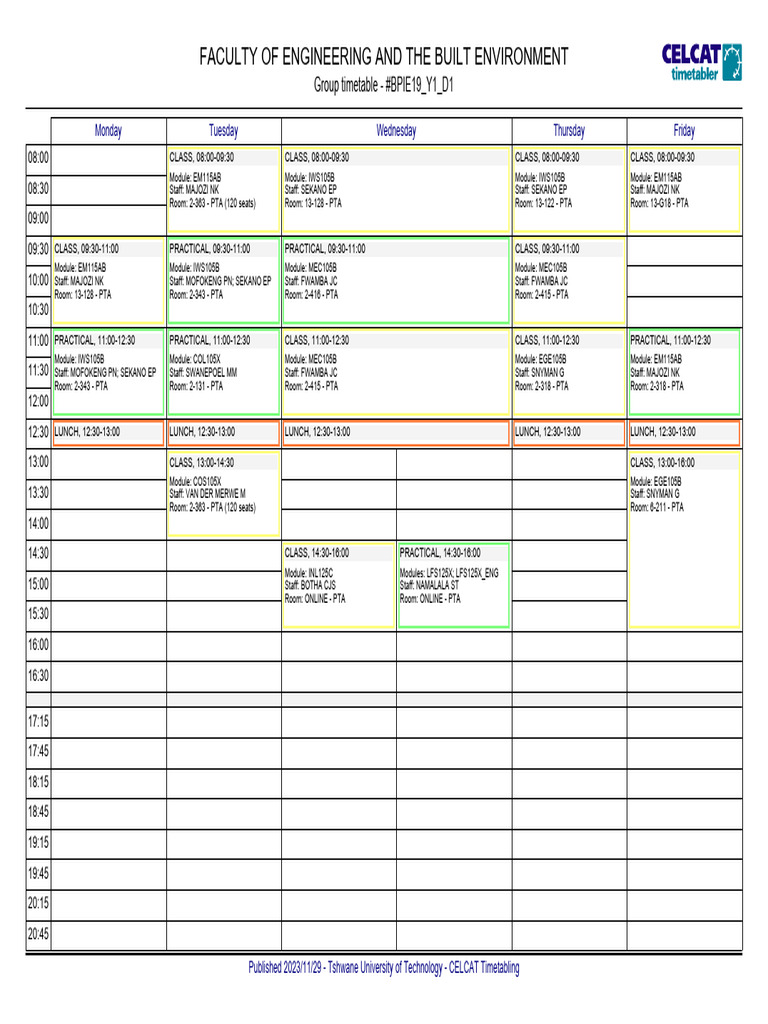 Sunway University CELCAT Timetable | PDF