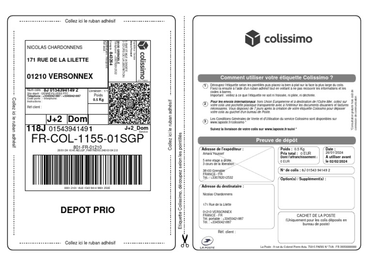Étiquette Colissimo pour envoi à Grenoble | PDF | Services publics ...