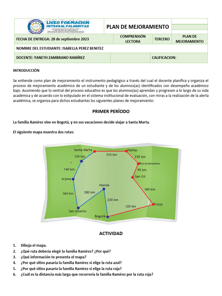 Plan de Mejoramiento en Comprensión Lectora | PDF | Adjetivo | Evaluación