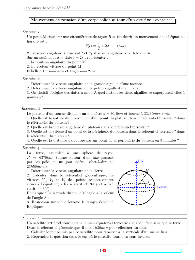 Mouvement de rotation : exercices pratiques | PDF | Mouvement de ...