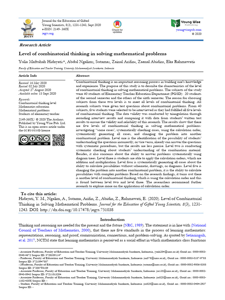 Combinatorial Thinking in Math Problems | PDF | Thought | Combinatorics