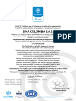 Certificado SIKA COLOMBIA S.A.S. ISO 9001-2015