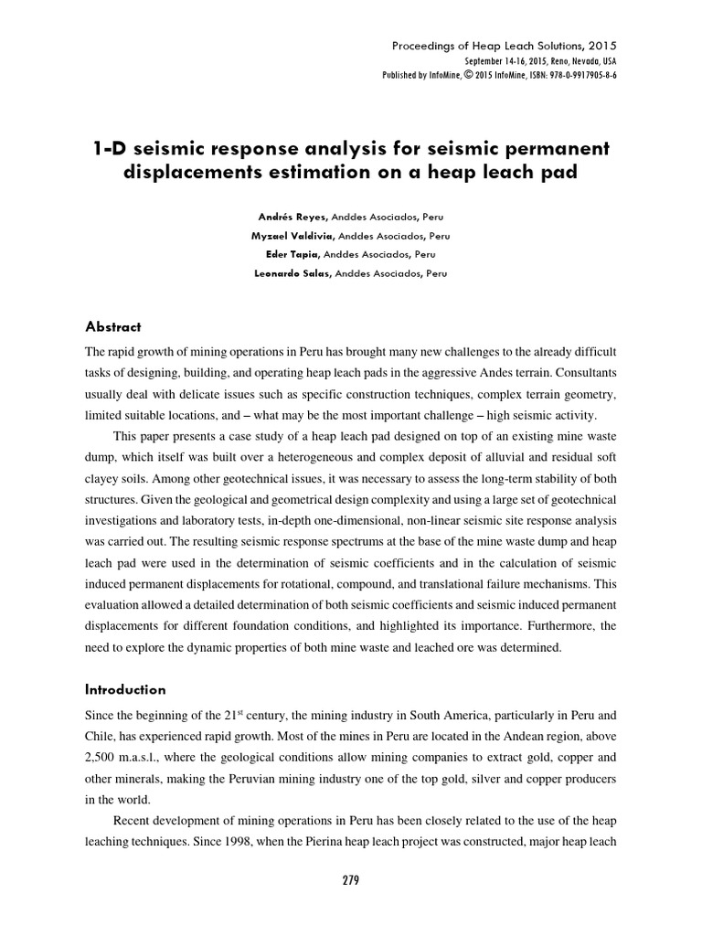1-D Seismic Response Analysis For Seismic Permanent Displacements ...