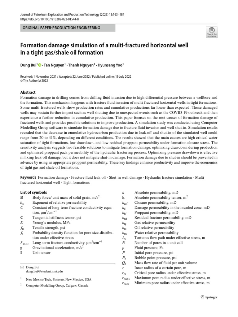 Formation Damage Simulation of A Multi Fractured Horizontal Well in A ...