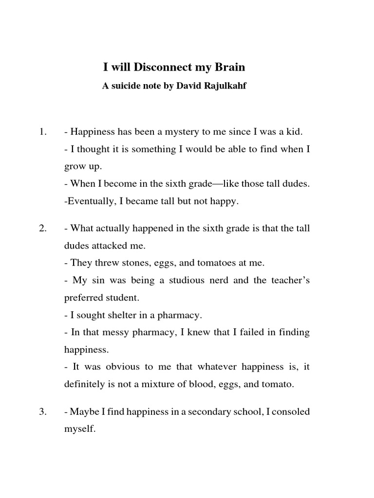 I will disconnect my brain a suicide note pdf sleep mental disorder