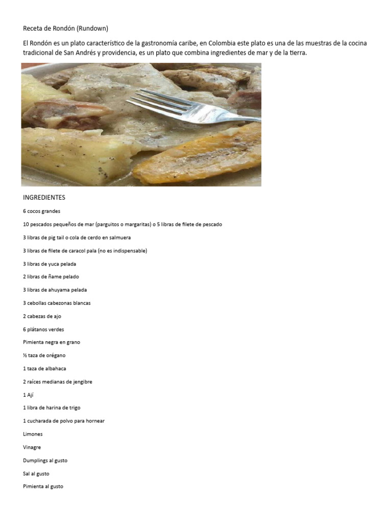 Receta de Rondón | PDF | Bola de masa hervida | Cocina latinoamericana