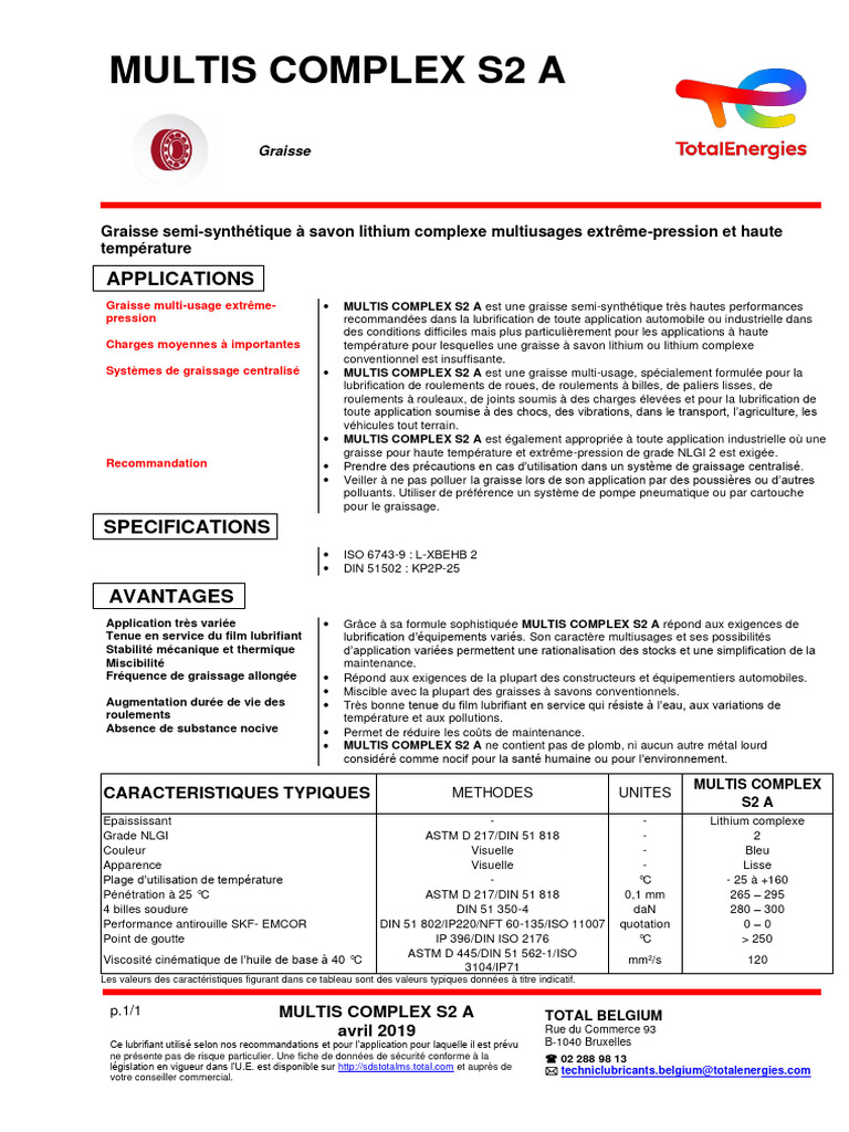 Graisse Multis Complex S2 A - Fiche Technique | PDF | Ingénierie ...
