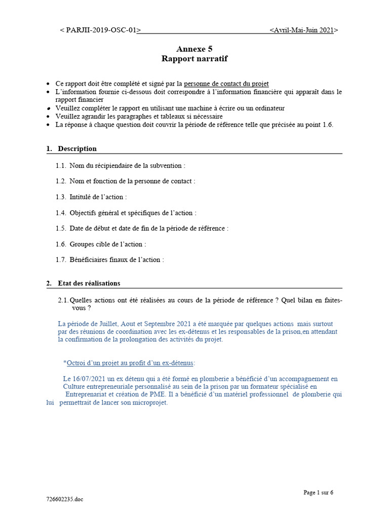 Rapport narratif sur le projet pénitentiaire | PDF | Prisonnier | Crime ...