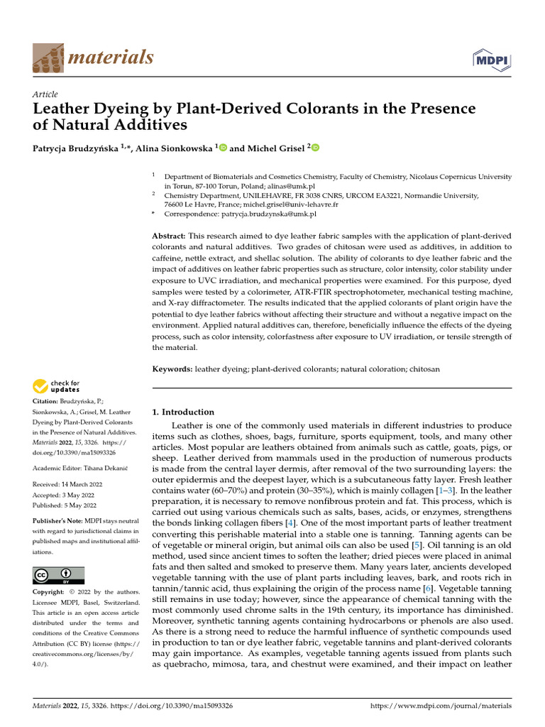 Leather Dyeing by Plant-Derived Colorants in The P | PDF | Textiles ...