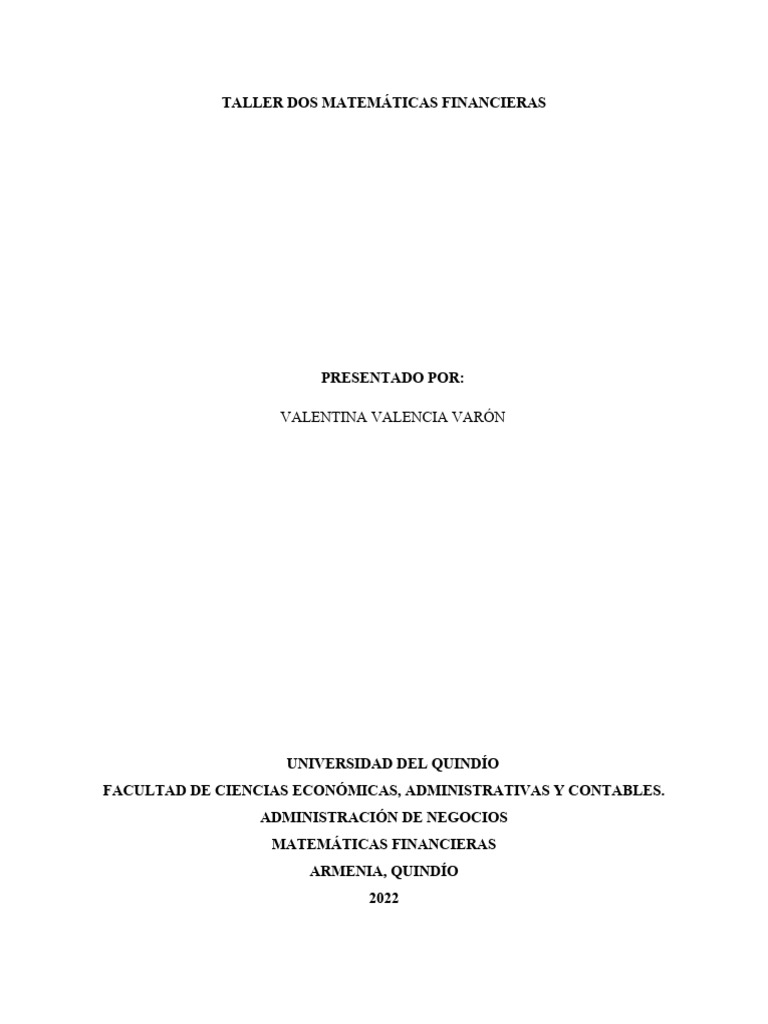 Taller de Matemáticas Financieras | PDF | Finanzas Matemáticas ...