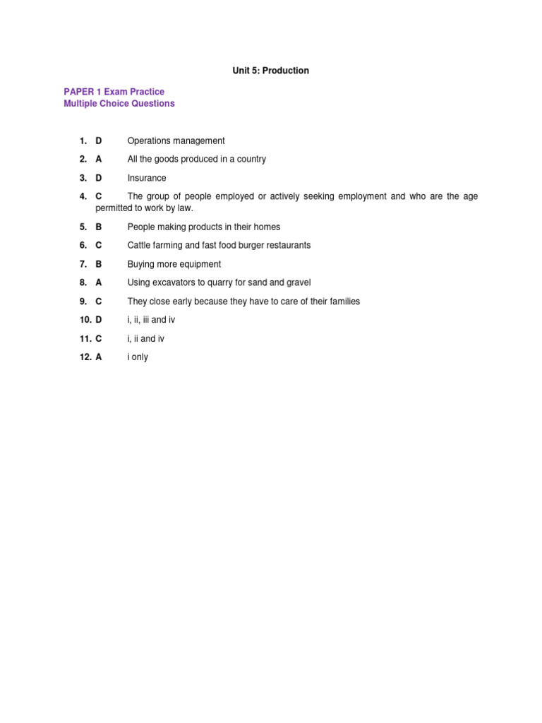 Production Exam Practice Questions | PDF | Labour Economics | Economic ...