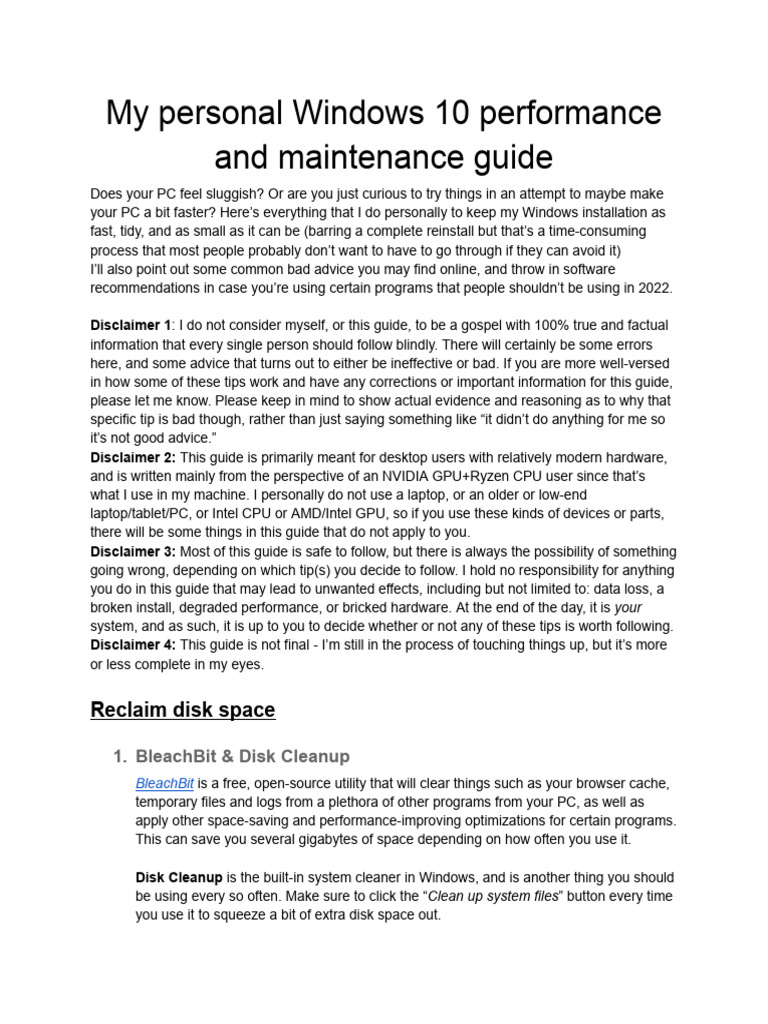 Windows 10 Performance & Maintenance Tips | PDF | Bios | Booting