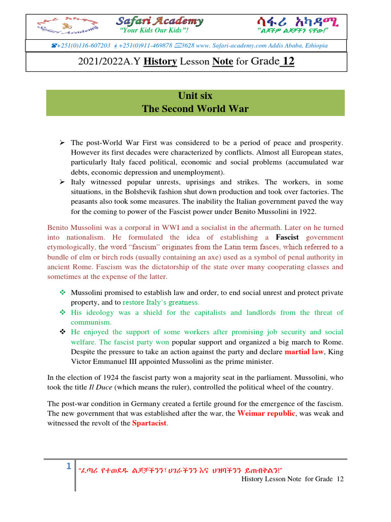 Grade 12 History: The Second World War | PDF | Nazi Germany | Adolf Hitler