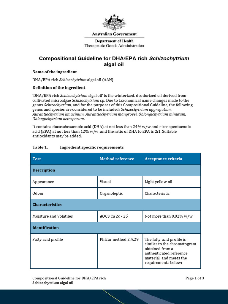 DHA/EPA Schizochytrium Oil Guidelines | PDF | Docosahexaenoic Acid ...