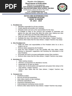 Duties and Responsibilities-classroom Officers
