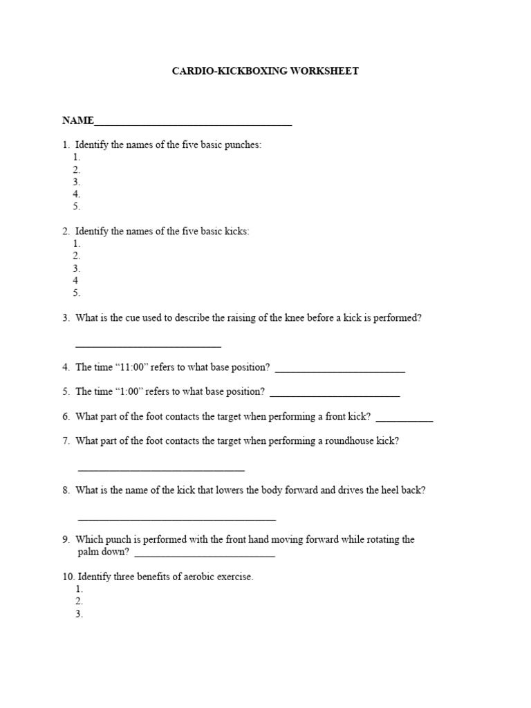 Cardio Kickboxing Basics Worksheet | PDF | Career & Growth | Sports ...