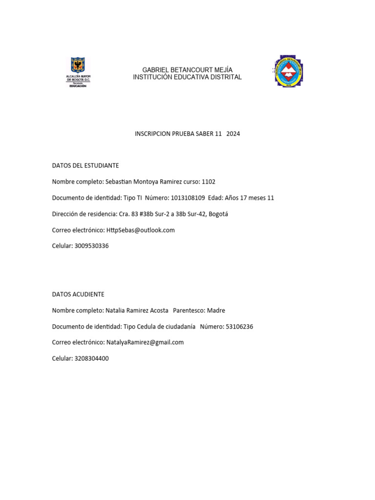 Inscripción Prueba Saber 11 2024 | PDF
