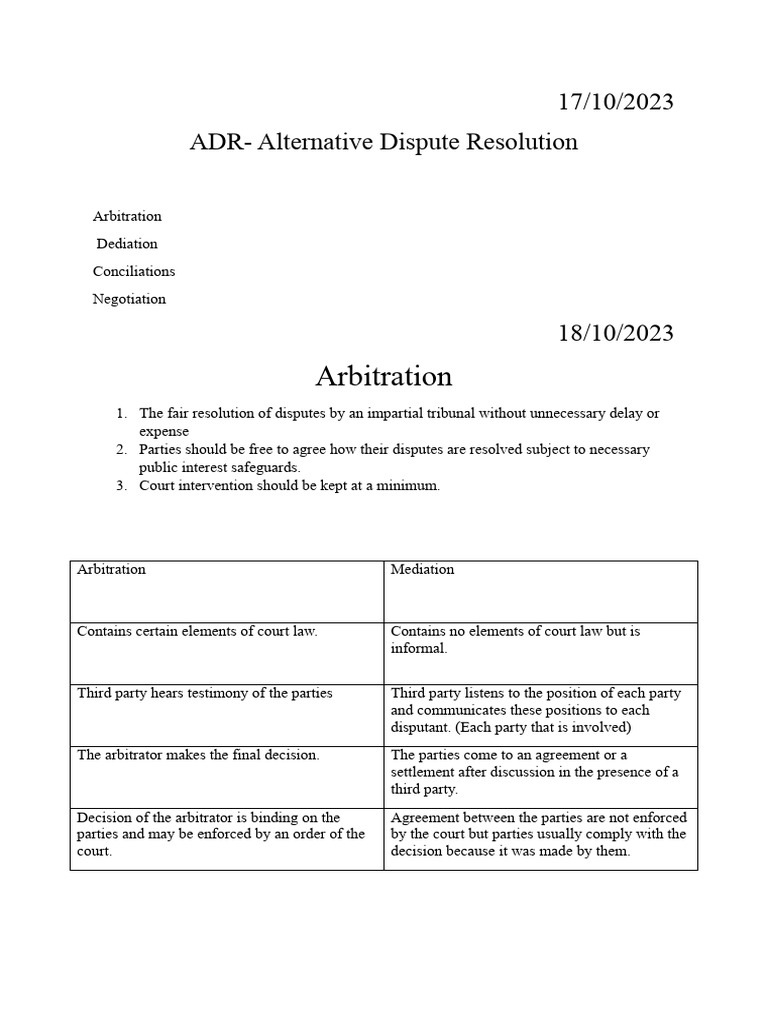 Law Notes | PDF | Mediation | Alternative Dispute Resolution