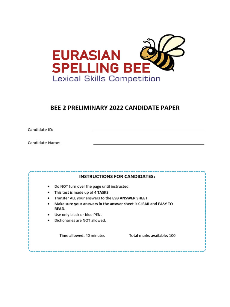 BEE 2 Preliminary 2022 Candidate Paper | PDF | Word | Human Communication